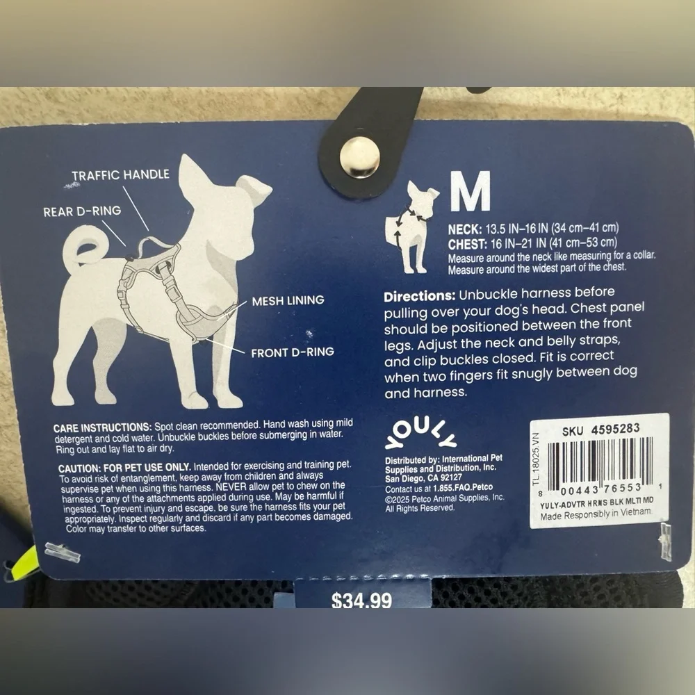 YOULY Adventure Reflective Dog Harness, Black-Medium